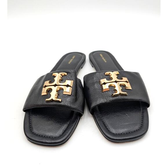 Tory Burch Eleanor Slide Sandals Women's Perfect Black/Gold Size US8M EU38.5 - Picture 2 of 13